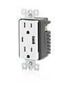 Leviton T5638 18W USB Type-a/C in-Wall Charger with 15A Outlet, USB Charger for Smartphones, White