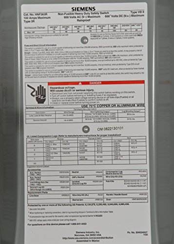Siemens - HNF363R - Siemens HNF363R Safety Switch  Non-Fusible  100A  3P  600VAC  HD  NEMA 3R
