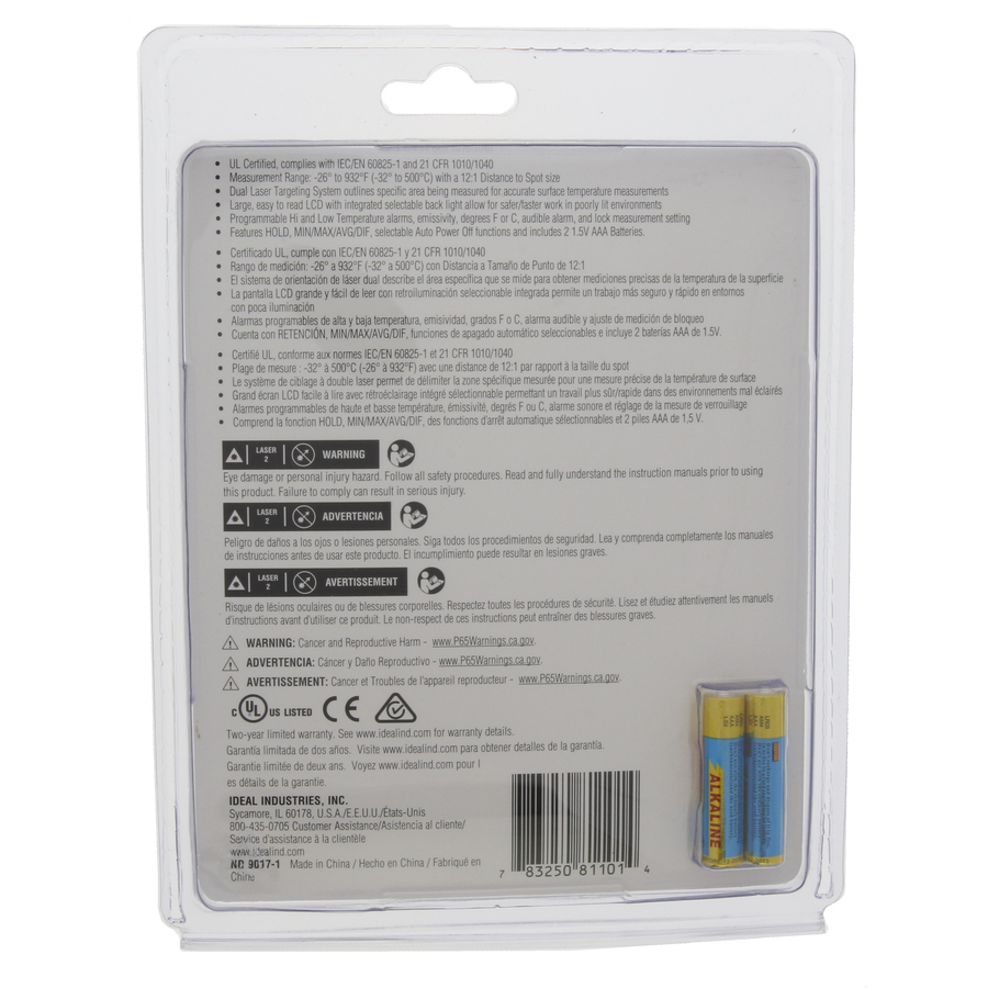 Infrared Thermometer Dual Laser Targeting 12:1 -32° to 500°C