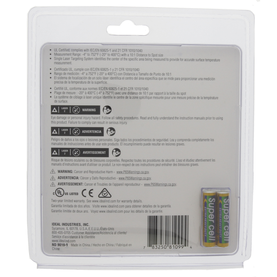 Infrared Thermometer Single Laser Targeting 10:1 -20° to 400°C