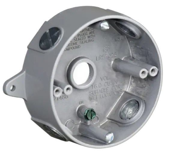  4" Round WP Outlet Box 5- 3/4" Hole w/ Cover & Gasket