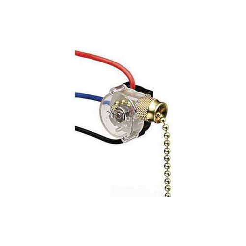 Pull Chain Switch, 3-Speed, SPTT, Brass, Off-On(A)-On(B)-On(A+B)