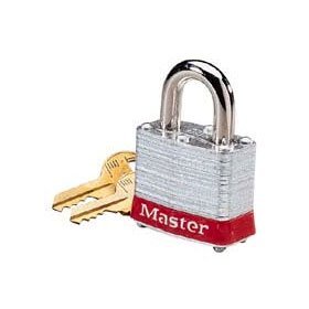 Steel Padlock, 3/4" Shackle, Red Bumper