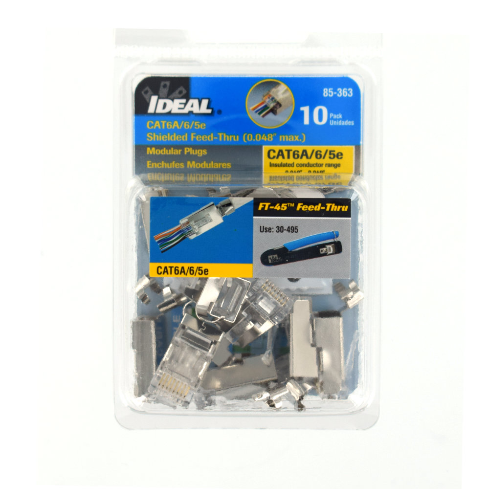 [85-363] CAT 6A/6/5e Shielded Feed-Thru Connectors, Large Diameter, Card of 10