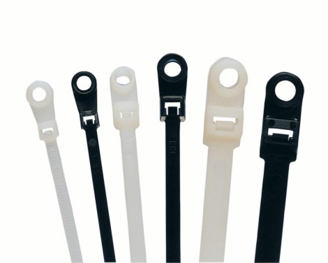 Cable Ties Mounting Head, 11", 50 lb, Black, UV, Bag of 100