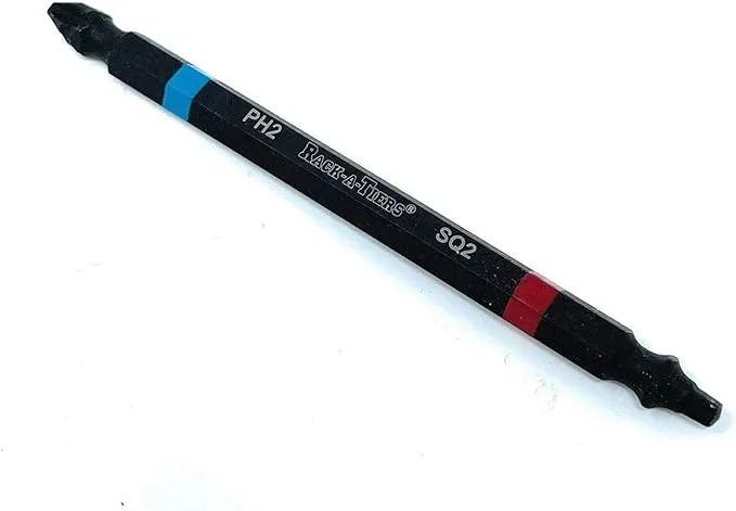 Rack-A-Tiers 70224BR #2 Blue Phillips & #2 Red Robertson Square Double Ended Impact Rated Bit, 4" Long