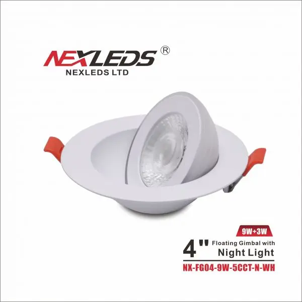 [NX-FG04-9W-5CCTN-WH] Gimbal 4" Floating Potlight with Night Light 
