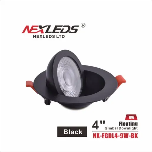 [NX-FGDL4-9W-BK] Nexleds 4" Floating Gimbal dimmable AND wet location - 9W, 5CCT (NX-FGDL4-9W-WH) (Black)