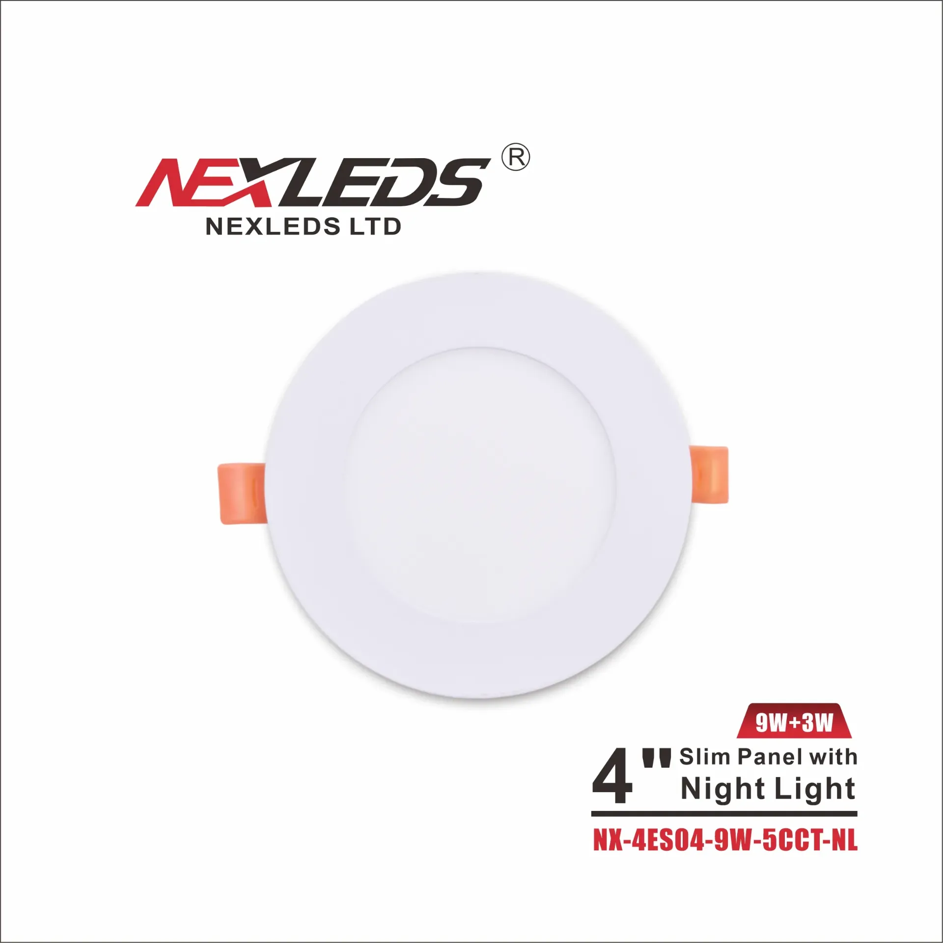 [NX-4ES04-9W-5CCT-NL] Nexleds 4" 5CCT round white Slim Panel WITH NIGHT LIGHT - 9W, 5CCT (NX-4ES04-9W-5CCT-NL)