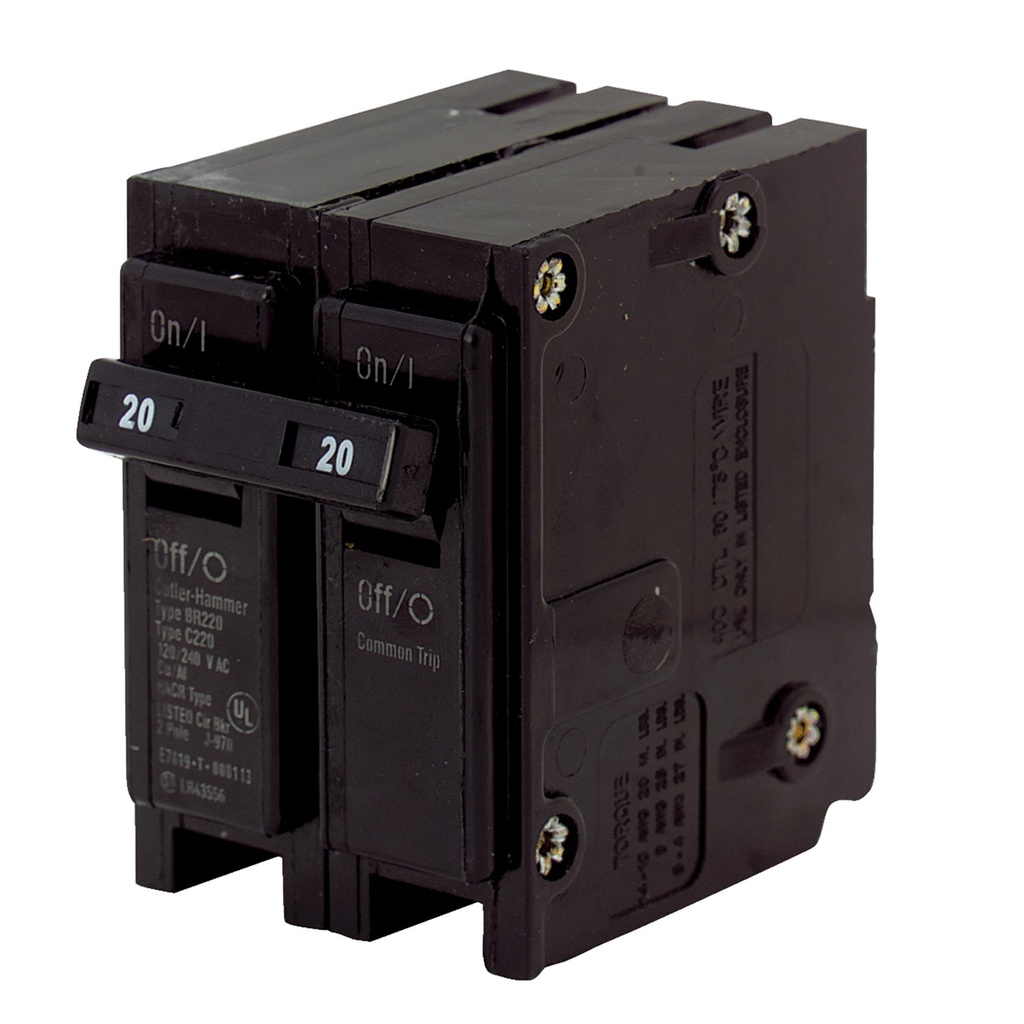 Eaton BR220 20A Push On Double Pole Circuit Breaker