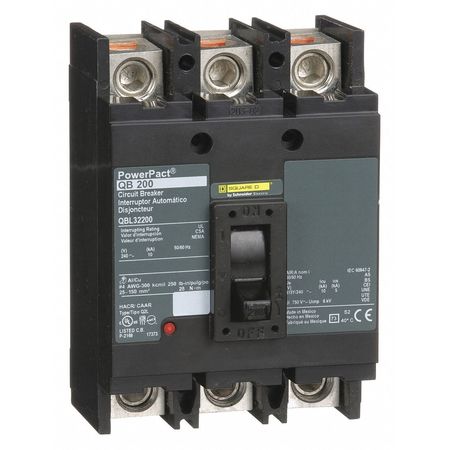 Molded Case Circuit Breaker, QBL Series, 200A, 3 Pole, 240V AC, 10kA at 240V AC