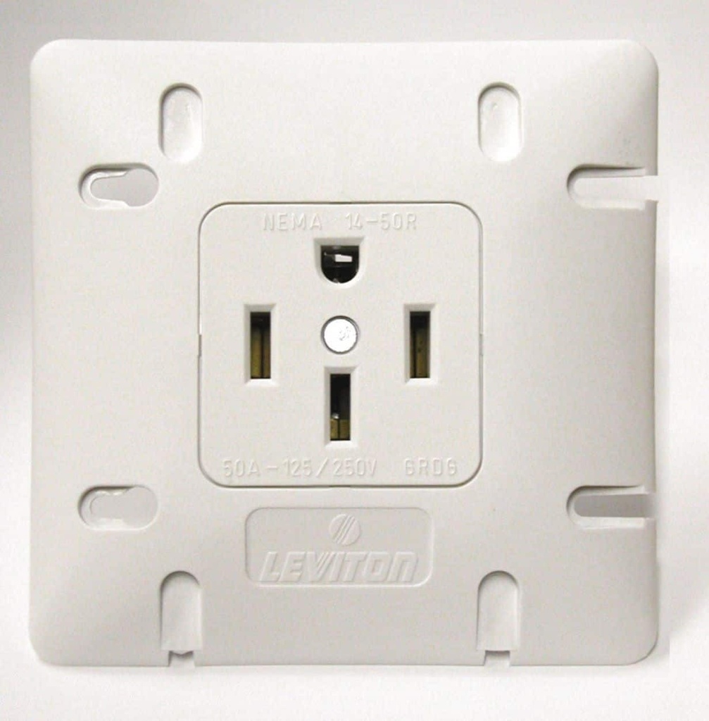 Flush Mount NEMA 14-50R Range Receptacle, 50A, 125/250V, White