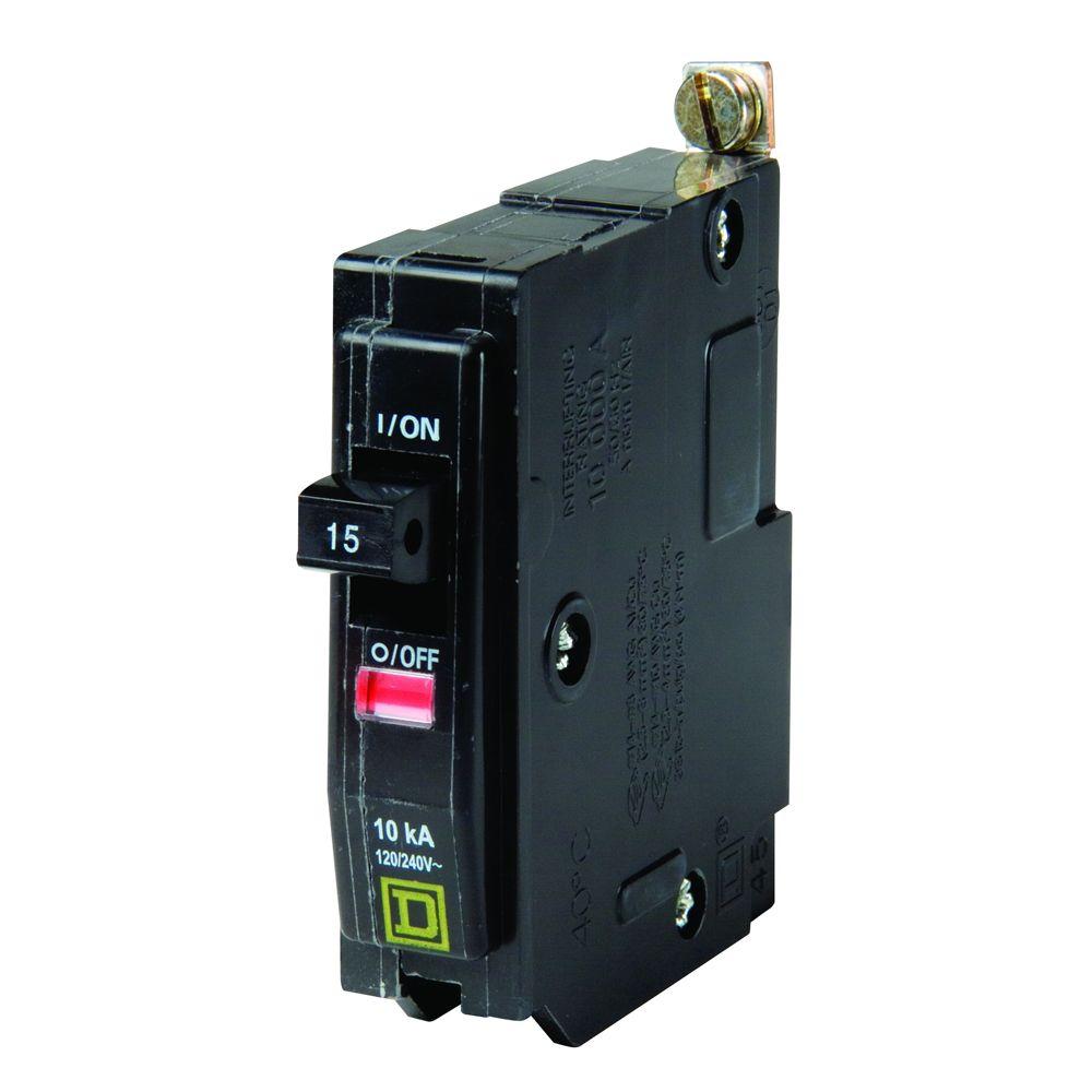 Square D QOB 115 Miniature Circuit Breaker, QOB Series, 15A, 1 Pole, 120/240V AC, 10kA at 120/240V AC