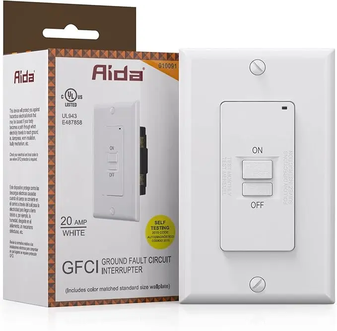 AIDA Blank Face GFCI, 20 Amp, Self-Test, LED Indicator Light