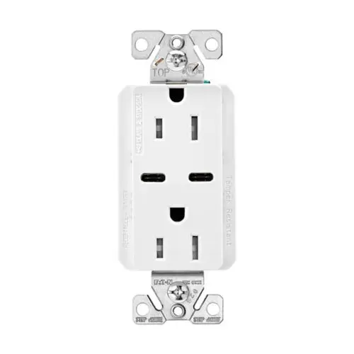 Eaton TRUSBAC15W-BOX USB-C Charger with TR Duplex Receptacle Without Wall plate, White