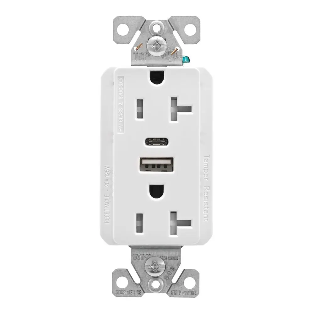 [TRUSBAC20W] Eaton TRUSBAC20W   Duplex Receptacle with USB Type A and Type C Charger, Tamper Resistant, 20 Amp, 125 Volt