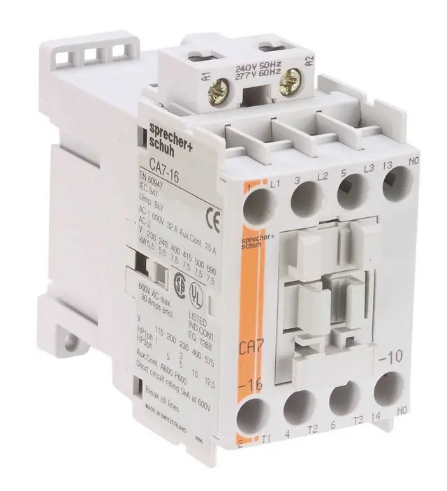 SPRECHER & SCHUH CA7-16-10-120 CONTACTOR, Series CA7, Open Type, Non-REVERSING, 16 AMP, 3 Pole, 110/120 VAC, 50/60 HZ, 1 NO Auxiliary