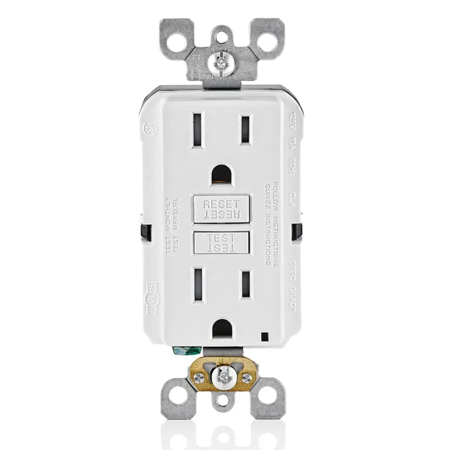 GFTR1-WBK Self-Test Self-Grounding Tamper-Resistant GFCI Receptacle, 125 VAC, 15 A, 2 Poles, 3 Wires, White