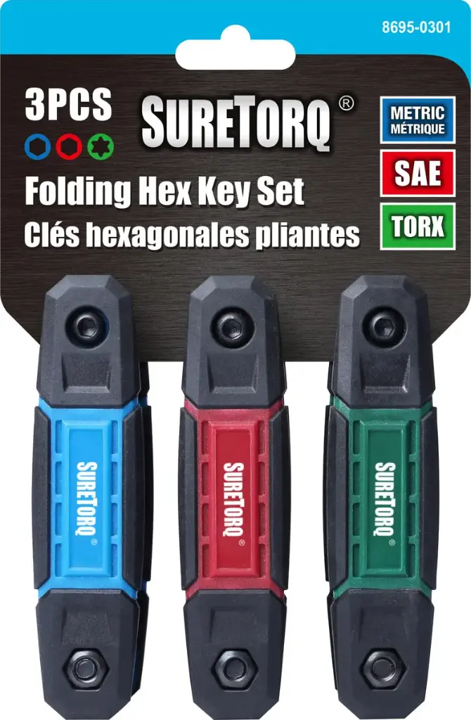 [8695-0301] SURETORQ 8695-0301 3 PC Folding Hex Key Set (METRIC - SAE - TORX)