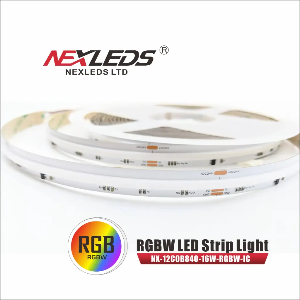 [NX-12COB840-16W-RGBCW-IC] Nexleds 12mm IP20 Digital RGBCW Chase Series 16W COB Tapelight / Strip Light - NX-12COB840-16W-RGBCW-IC