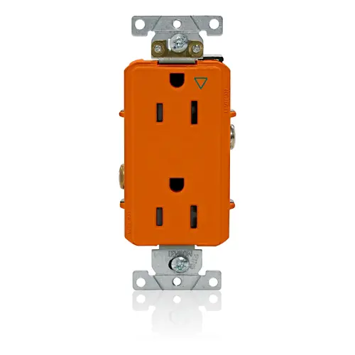 15 Amp Decora Plus Isolated Ground Duplex Receptacle/Outlet, Industrial Grade, Self-Grounding Orange