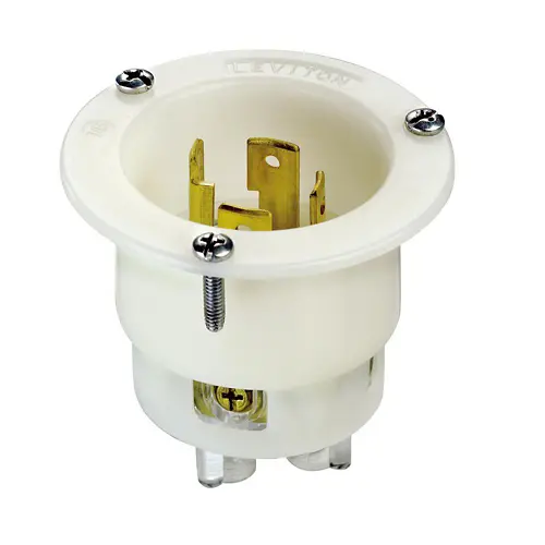 Locking Flanged Inlet, 30 Amp, 125/250 Volt, Industrial Grade - Black & White