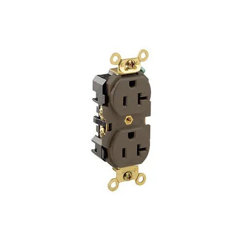 Leviton View Larger Leviton® 5362 1-Phase Duplex Extra Heavy Duty Straight Blade Receptacle, 125 VAC, 20 A, 2 Poles, 3 Wires, Brown