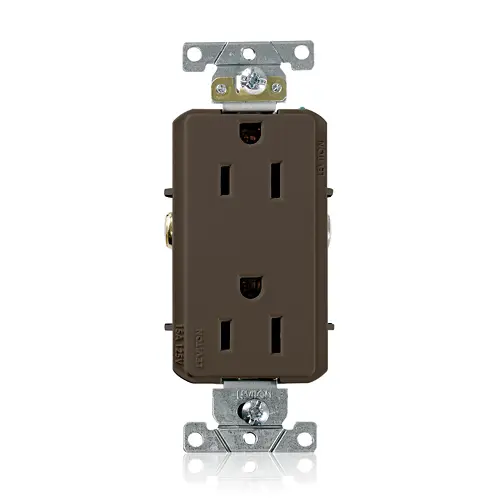 15 Amp Decora Plus Duplex Receptacle/Outlet, Industrial Grade, Self-Grounding