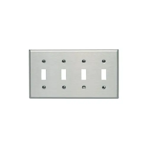 Leviton 4-Gang Toggle Switch Wallplate, Standard Size, Magnetic Stainless Steel