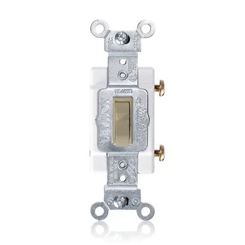 Leviton 1101-CI, Framed Single Pole Toggle Switch, Commercial Specification Grade, 15A 120/277V AC, Side Wire, Non-Grounding