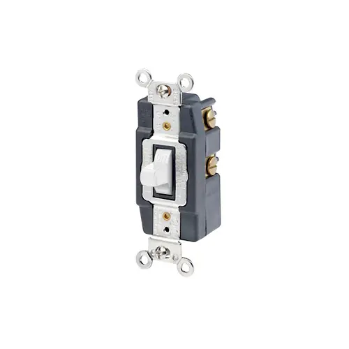 [1257-W] Leviton 20 Amp Toggle Switch, Single-Pole, Quiet Switch, Extra Heavy Duty Spec Grade, Grounding