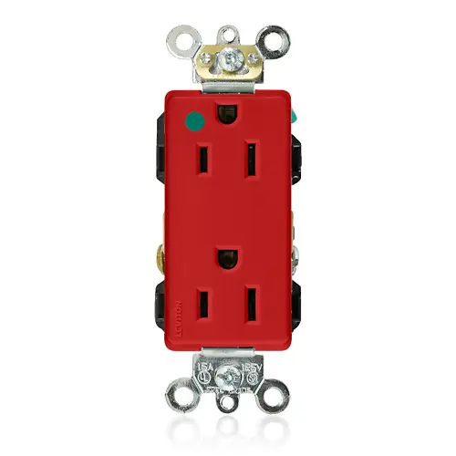 Leviton 16262-HGR 15 Amp, 125 Volt, Decora Plus Duplex Receptacle, Hospital Grade, Self Grounding, Red