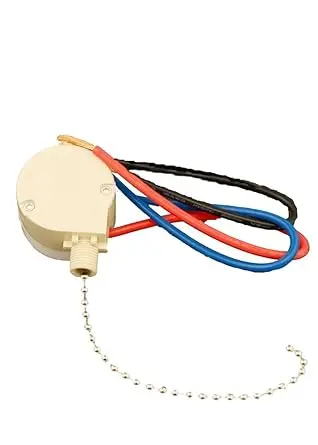 Leviton 1689-50 Pull Chain Switch, 3 Speed, 4 Position, 3A-250V AC, 6A-125V, 3A-125V AC-L, Number 6 Chain, 3 3/4 Inches Long, Bell Nut and Cord