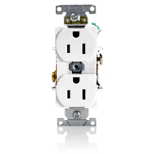 [5252-W] Leviton 15 Amp Duplex Receptacle/Outlet, Industrial Grade, Self-Grounding