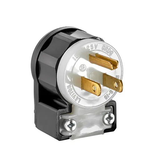 Leviton Straight Blade Angle Plug, 15 Amp, 125 Volt, Industrial Grade - Black & White 5266-CA