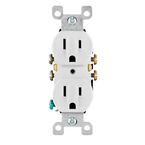 Leviton 15 Amp Duplex Outlet/Receptacle, Contractor Pack, Grounding, White 5320-WCP
