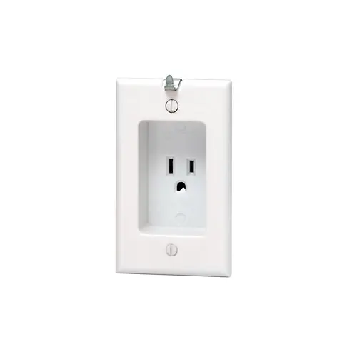Leviton 15 Amp, 1-Gang Recessed Single Outlet/Receptacle with Wall Decor Hanger Hook, White