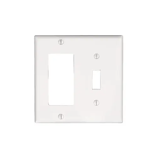 Leviton 2-Gang, 1-Toggle and 1-Decora/GFCI Device Combination Wallplate, Standard Size, Thermoset, White