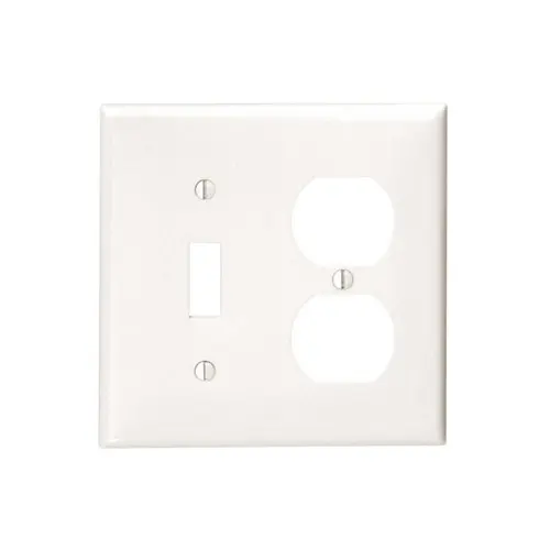 Leviton 2-Gang Wallplate 1-Toggle and 1-Duplex, Standard Size, Thermoplastic Nylon, White