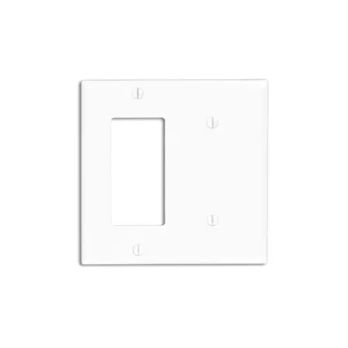 Leviton 2-Gang Wallplate 1-Blank 1-Decora/GFCI Combination, Standard Size, Thermoplastic Nylon, White