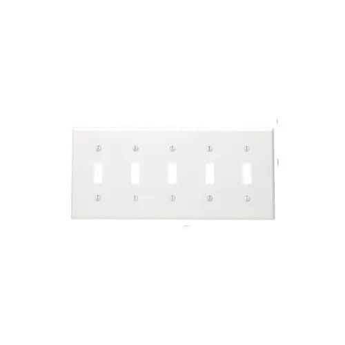 5-Gang Toggle Switch Wallplate, Standard Size, Thermoplastic Nylon, White
