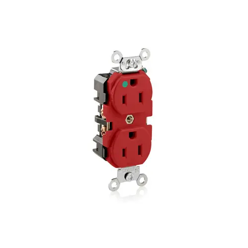Leviton 8200-R Hospital Grade Duplex Receptacle, 15A, 125V, Red, Extra-Heavy Duty