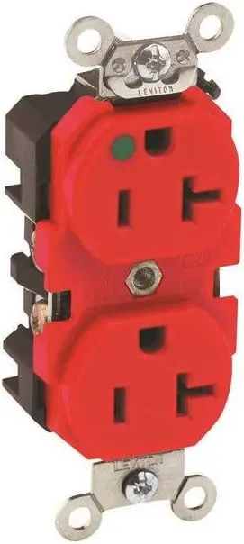 [8300-BHR] Leviton 8300-BHR 20-Amp, 125-Volt, Heavy Duty Hospital Grade, Duplex Receptacle, Straight Blade, Self Grounding, Red