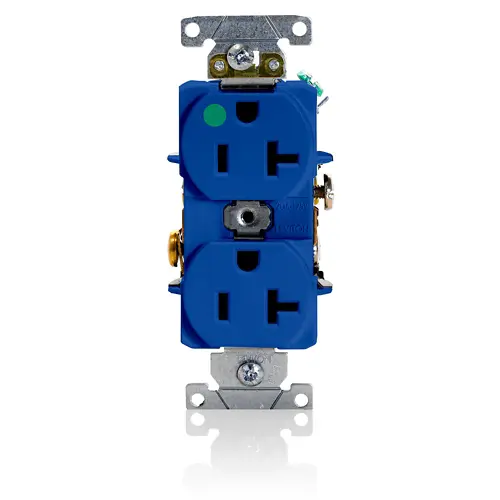 Leviton 8300-HBU 20A Duplex Receptacle/Outlet, Hospital Grade, Self-Grounding, Blue