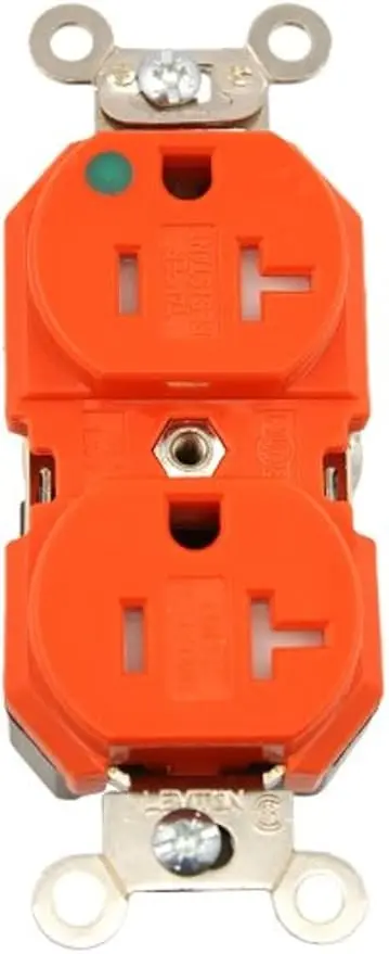 Leviton 20 Amp, 125 Volt, Extra Heavy Duty Hospital Grade, Duplex Receptacle, Tamper Resistant, Straight Blade, Self Grounding, 8300-SGR, Red
