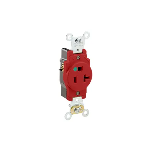 [8310-R] Leviton 8310-R 20 Amp, 125 Volt, Extra Heavy Duty Hospital Grade, Single Receptacle, Straight Blade, Self Grounding, Red