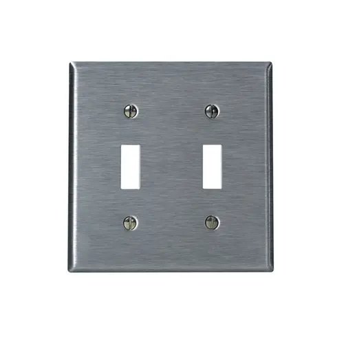 Leviton 2-Gang Toggle Switch Wallplate, Standard Size, Non-Magnetic Stainless Steel, Brushed Finish