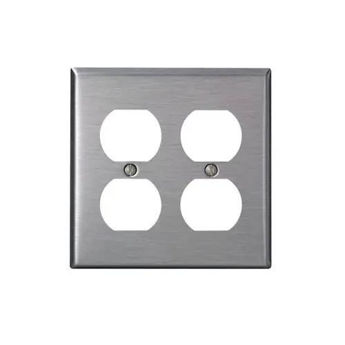 LEVITON 84016-40 Duplex Receptacle Wallplate 2 Gangs Stainless Steel 4-1/2 in Lx 4.562 in W