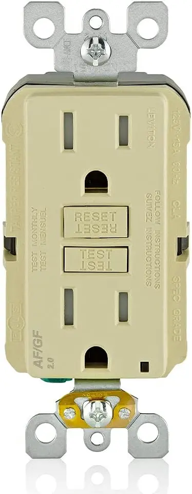 Leviton Dual-Function AFCI/GFCI Outlet, 15 Amp, Self Test, Tamper-Resistant with LED Indicator Light, Protection from Both Electrical Shock and Electrical Fires in One Device, AGTR1-I, Ivory