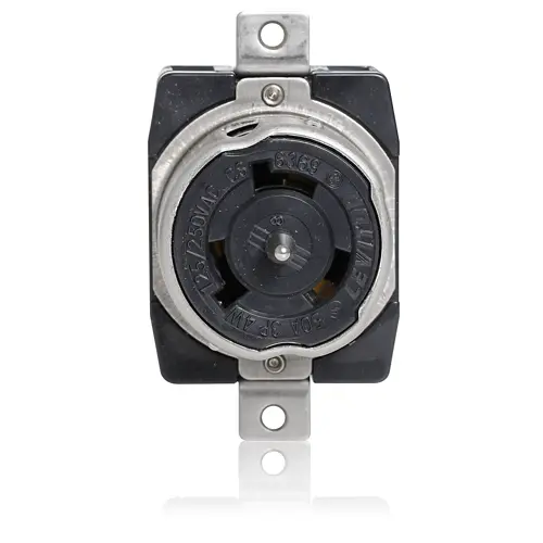 Leviton 50 Amp, 125/250 Volt, Black & White Locking Flush Mount Receptacle, Industrial Grade